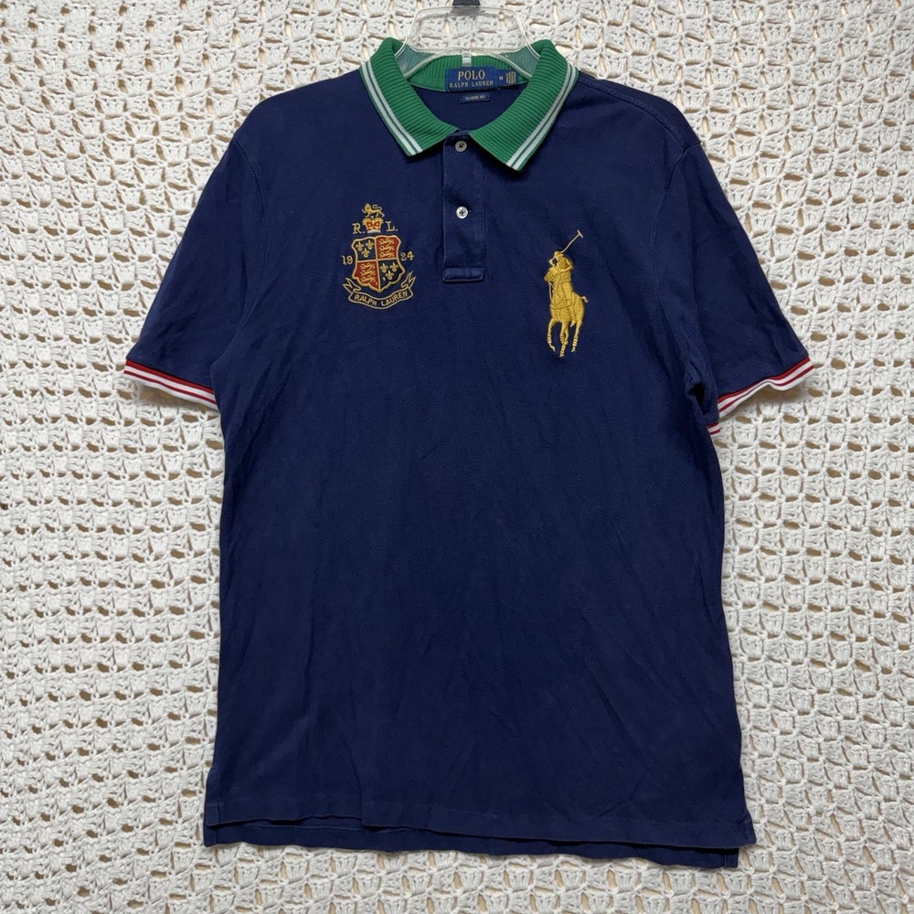 Polo Ralph Lauren Big Pony Heritage Crest Polo Shirt Men M Navy Blue Classic Fit